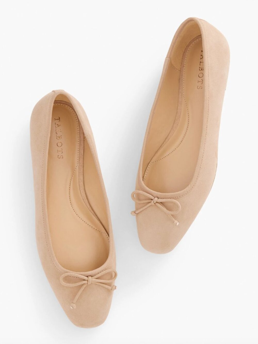 Talbots Tinsley Bow Suede Ballet Flats Rattan Taupe Beige 9 100% Leather